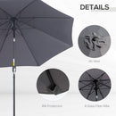 Outsunny 2.7M Patio Umbrella Outdoor Sunshade Canopy w/ Tilt and Crank Grey