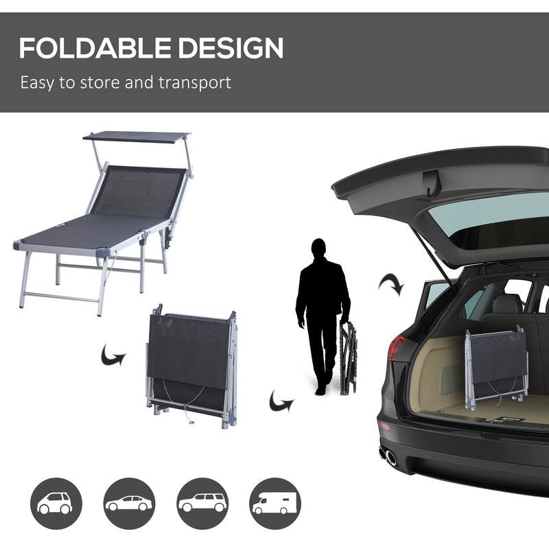 Outsunny Outdoor Lounger Fold 165° Reclining Chair w/ Adjustable Canopy Grey