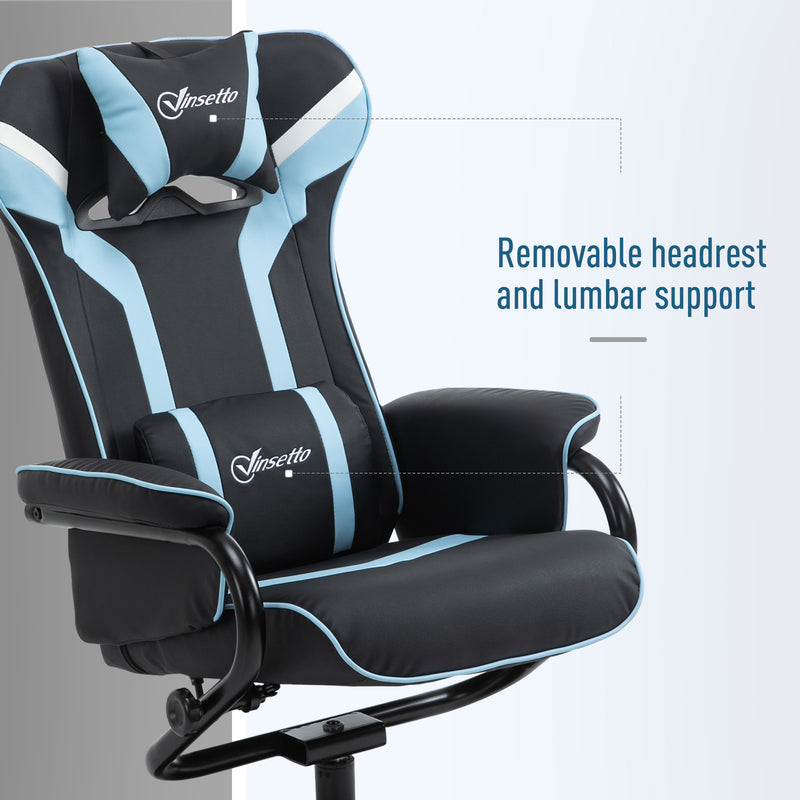 Vinsetto Video Game Chair and Footrest Set with Lumbar Support Headrest Blue