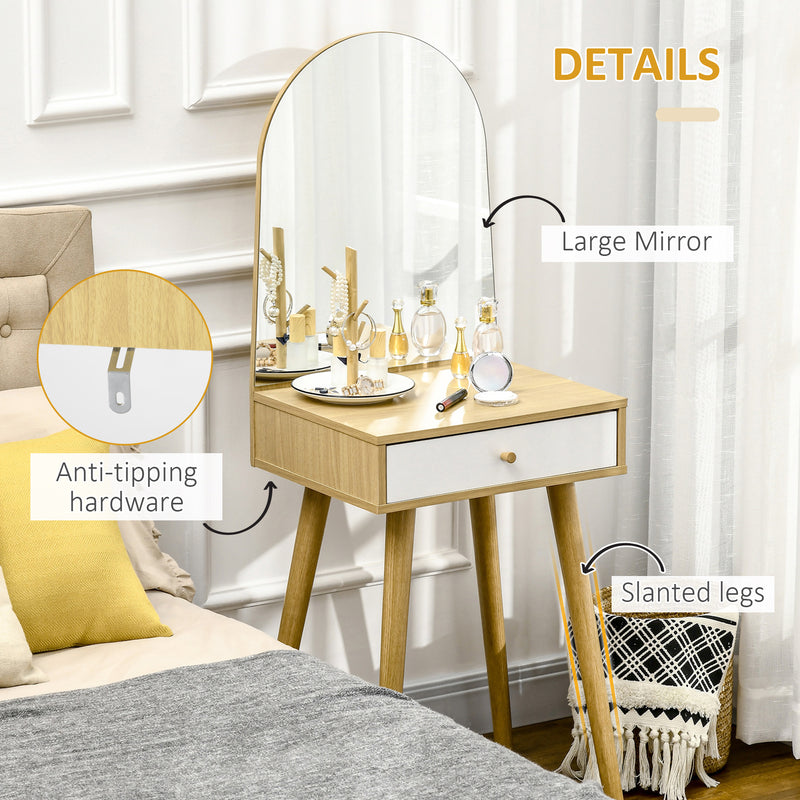 HOMCOM Dressing Table with Big Mirror, Makeup Desk with Drawer, Natural