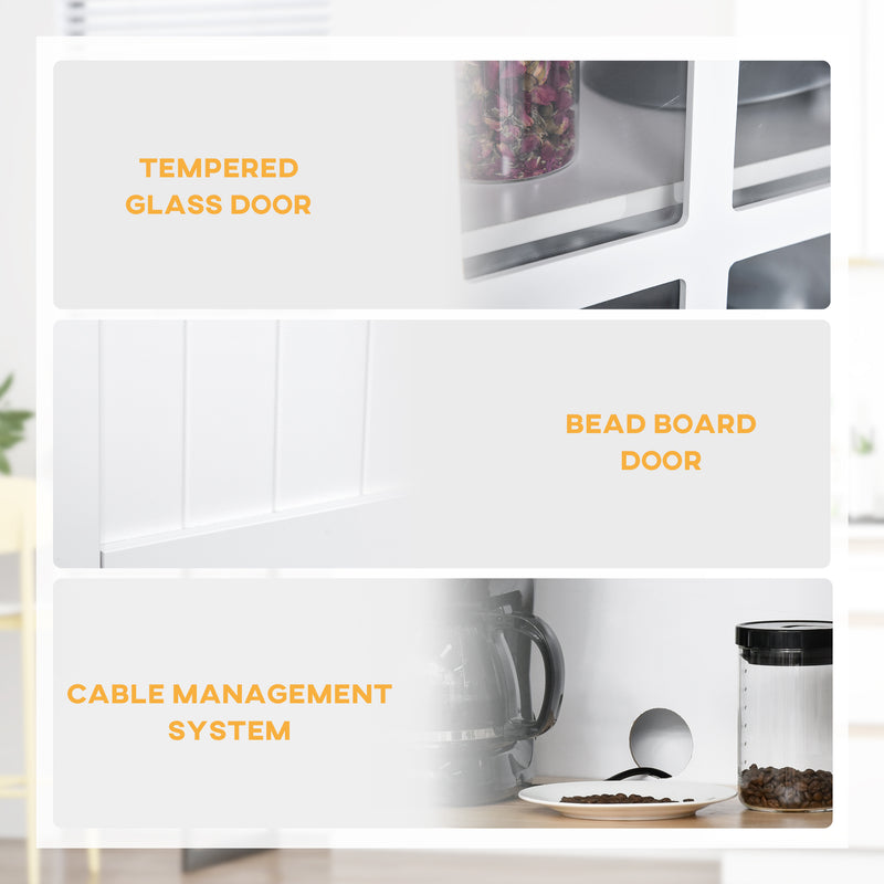 HOMCOM Coastal Kitchen Cupboard Storage Cabinet w/ Drawer Microwave Counter