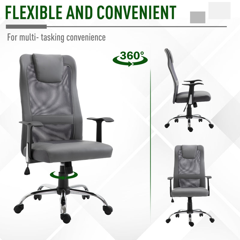 Vinsetto High Back Mesh Office Chair Swivel Chair w/ Headrest Armrests Grey