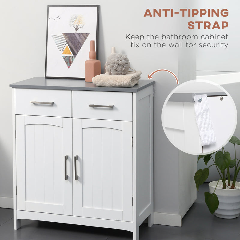 kleankin Freestanding Bathroom Cabinet with 2 Drawers 2 Doors Adjustable Shelf