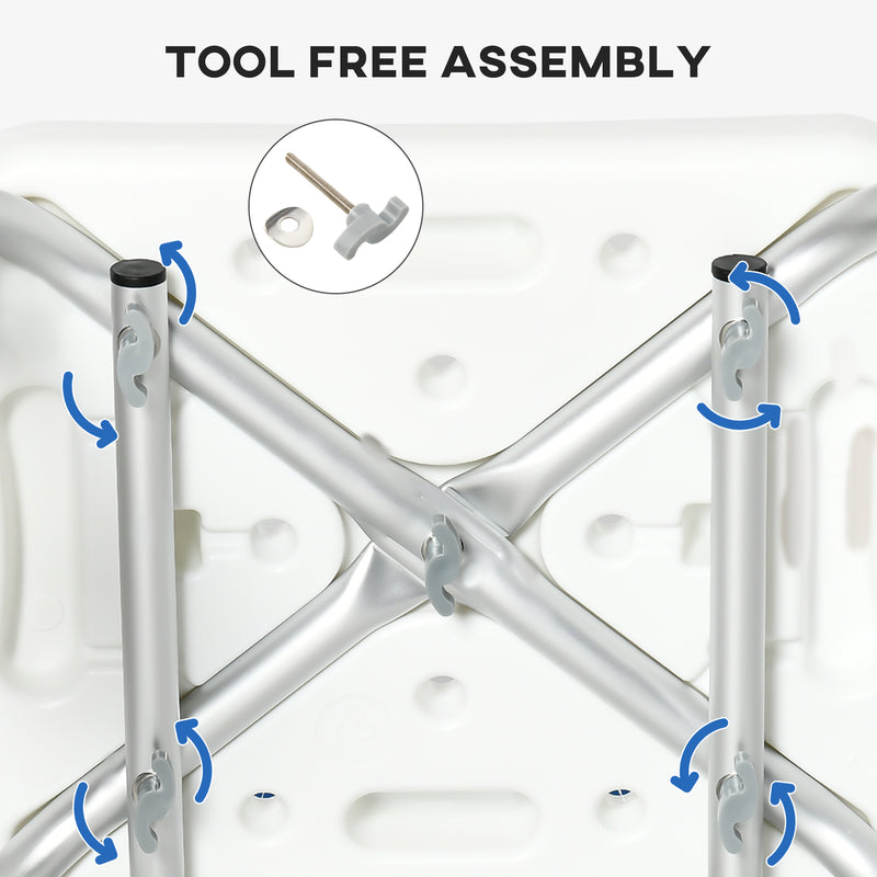 HOMCOM EVA Padded Shower Stool with Back and Arms 4 Suction Foot Pads Blue