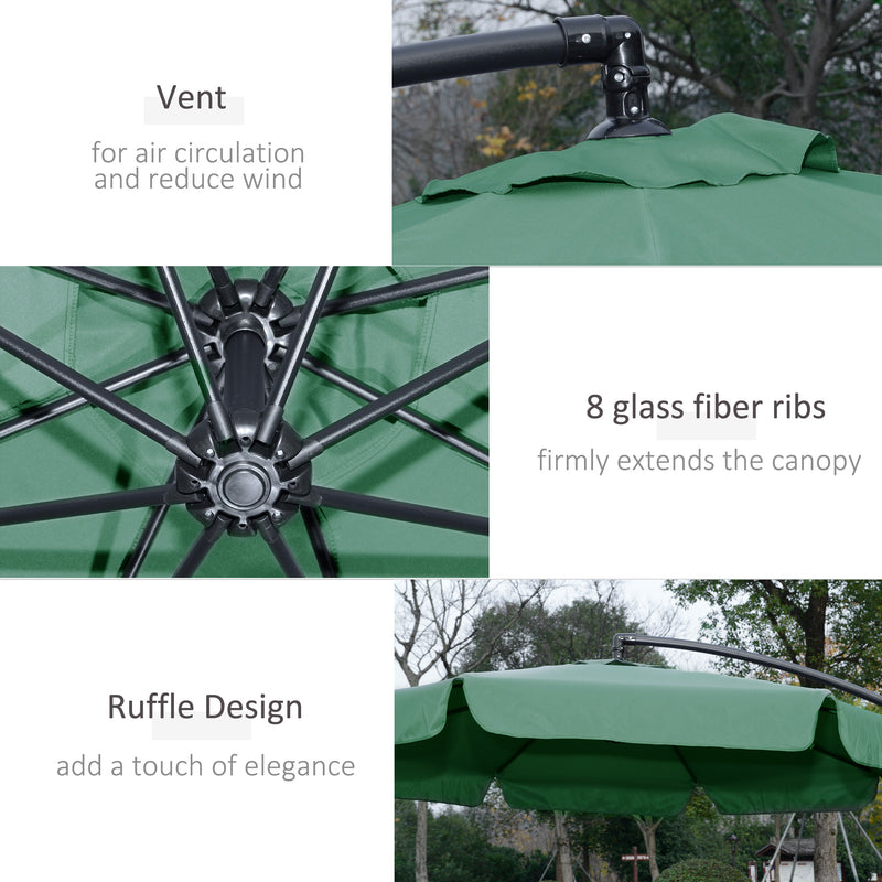 Outsunny 2.7m Garden Cantilever Banana Parasol Sun Shade w/ Crank, Green