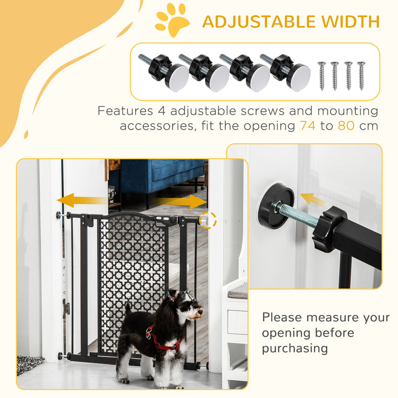 PawHut 74-80 cm Pet Safety Gate Pressure Fit Stair with Double Locking, Black