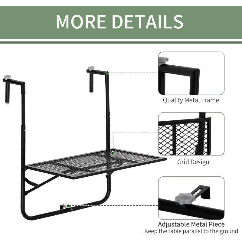 Outsunny Balcony Hanging Table Wall Mount Adjustable Folding Desk Patio Black