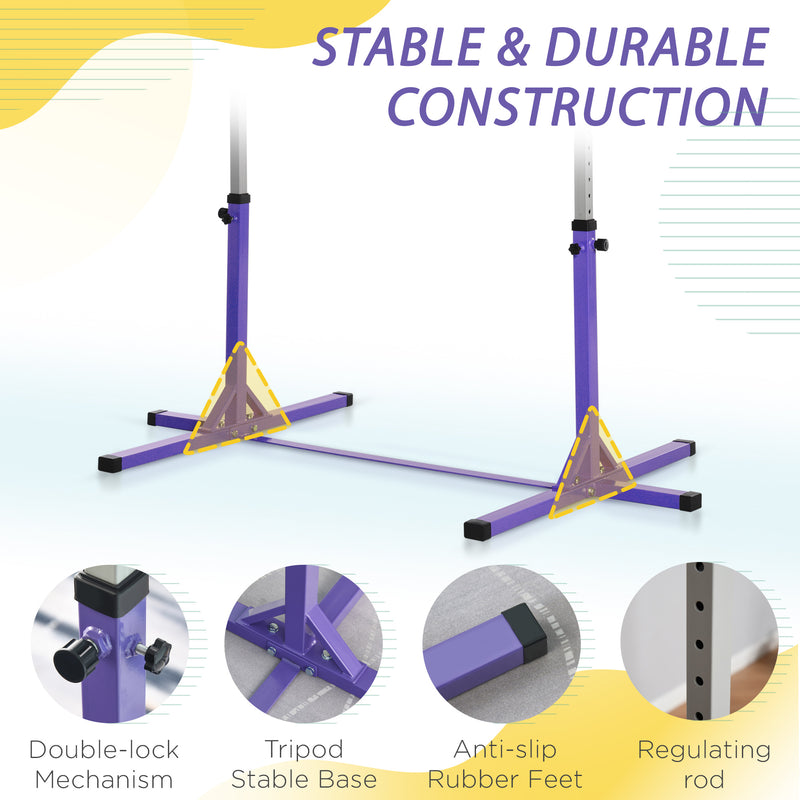 HOMCOM Adjustable Kids Gymnastics Bar Horizontal Training Steel Frame Purple