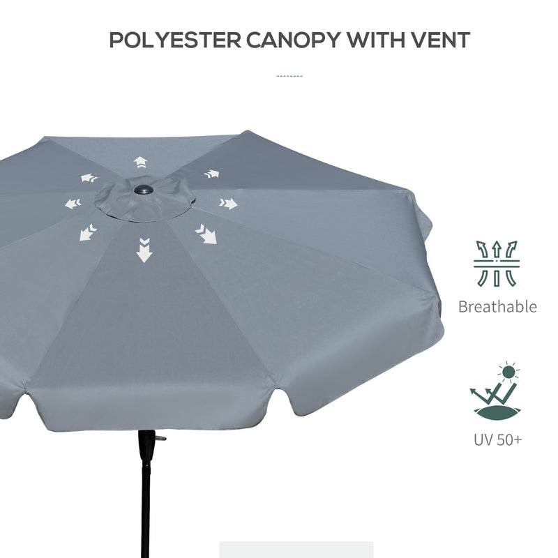 Outsunny 2.7m Patio Umbrella Garden Parasol with Crank, Ruffles, 8 Ribs, Grey