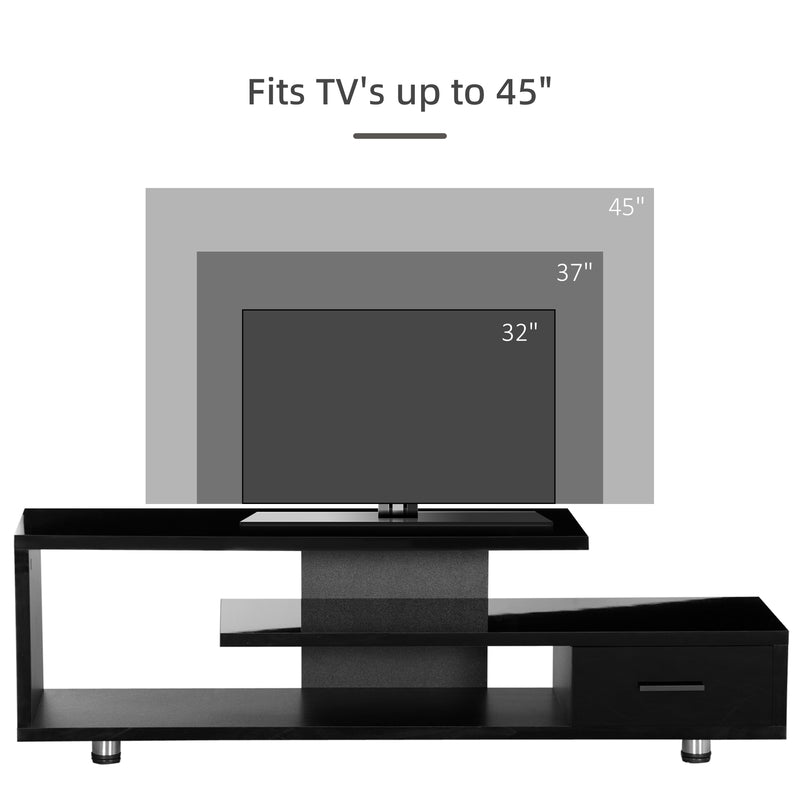 HOMCOM TV Stand for TVs up to 45" TV Cabinet W/ Storage Drawer High Gloss Black