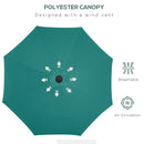 Outsunny 2.67m Patio LED Umbrella with Push Button Tilt/Crank 8 Ribs Green
