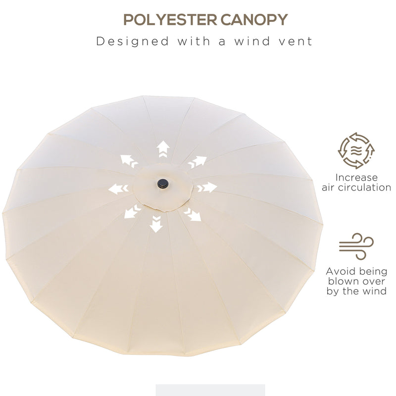 Outsunny 2.6m Round Curved Adjustable Parasol Outdoor Metal Pole Off-White