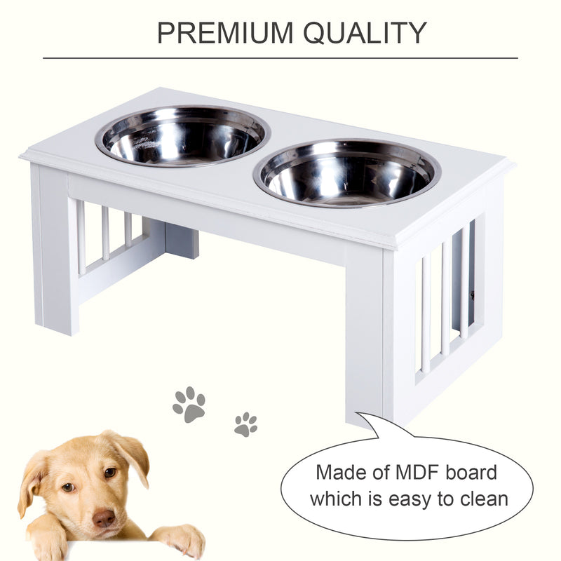 PawHut Raised Dog Bowls Pet Feeder Elevated Double Stainless Steel Water White