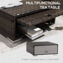 Outsunny Rattan Garden Sofa Set Storage Table Wicker Patio Lounger 4-Seater Brow