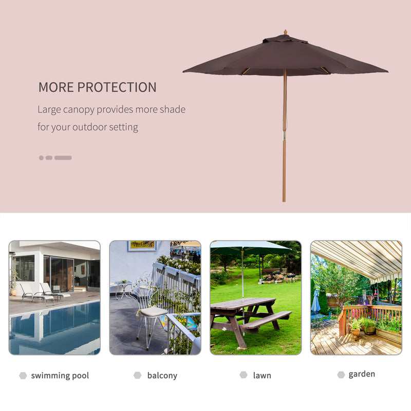 Outsunny 2.5m Wood Garden Parasol Sun Shade Patio Outdoor Wooden Umbrella Canopy