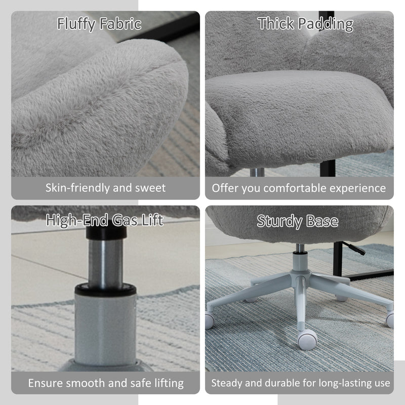 HOMCOM Fluffy Leisure Chair Office Chair with Backrest Armrest Wheels Grey