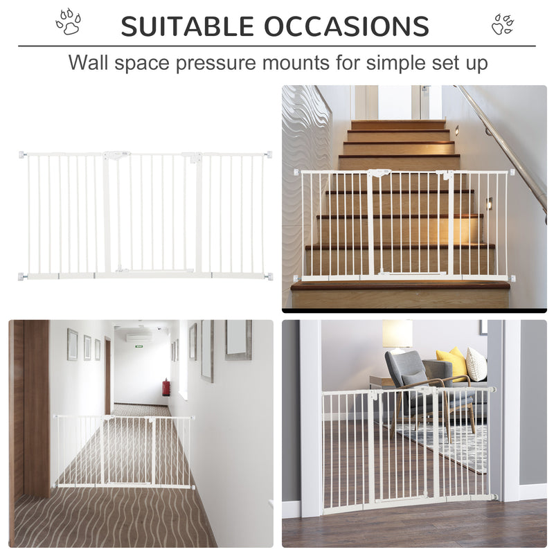 PawHut Adjustable Safety Gate w/ 3 Extensions and Four Adjustable Screws, White