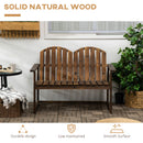 Outsunny Wooden Bench for Two People, Patio Loveseat Chair w/ Slatted Backrest