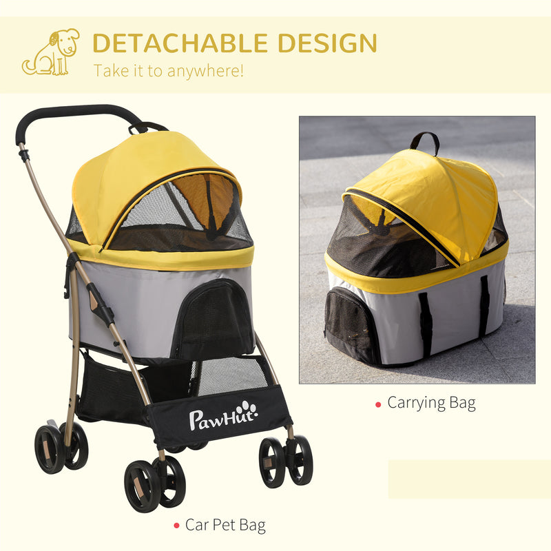PawHut Detachable Pet Stroller with Rain Cover for Small and Tiny Dogs, Yellow