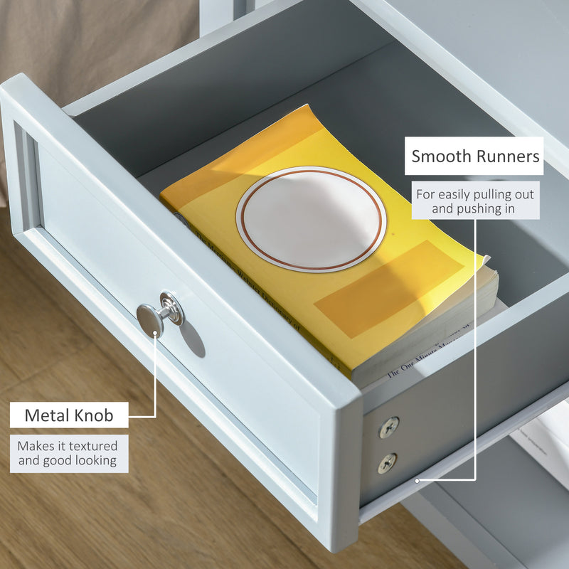 HOMCOM Boxy Accent Bedside End Table Nightstand Drawer Shelf Home Furniture Grey