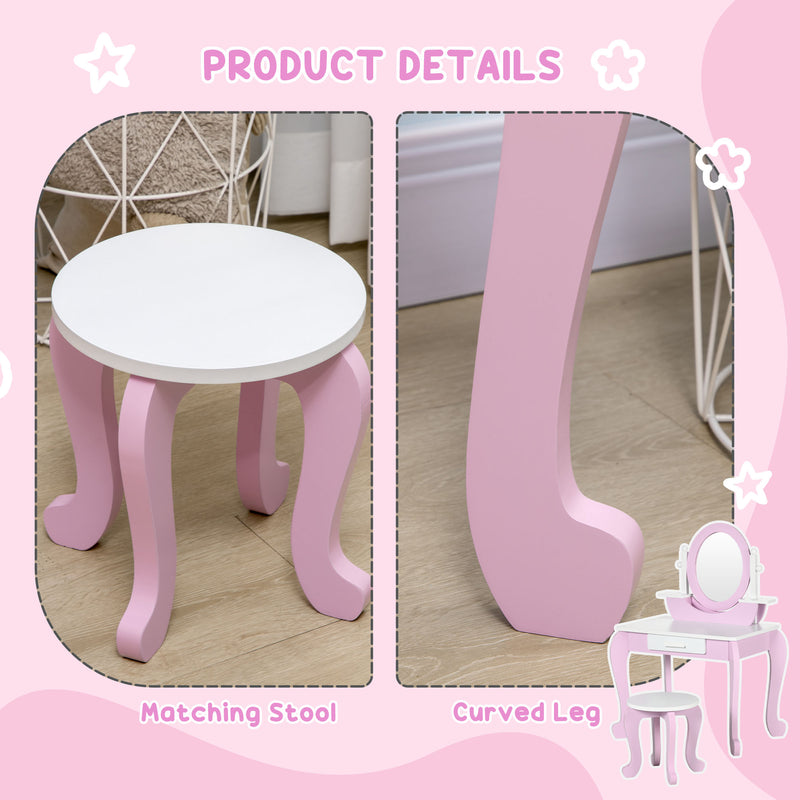 ZONEKIZ Kids Dressing Table Set, Kids Vanity Set w/ Drawer - Pink