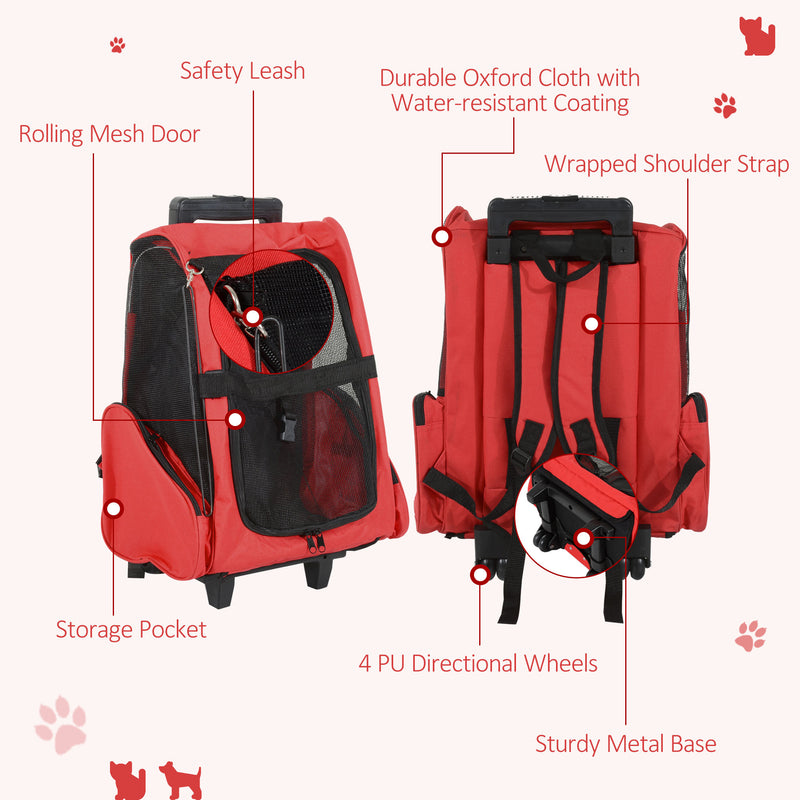 PawHut Foldable Pet Travel Carrier with Wheels Oxford Fabric