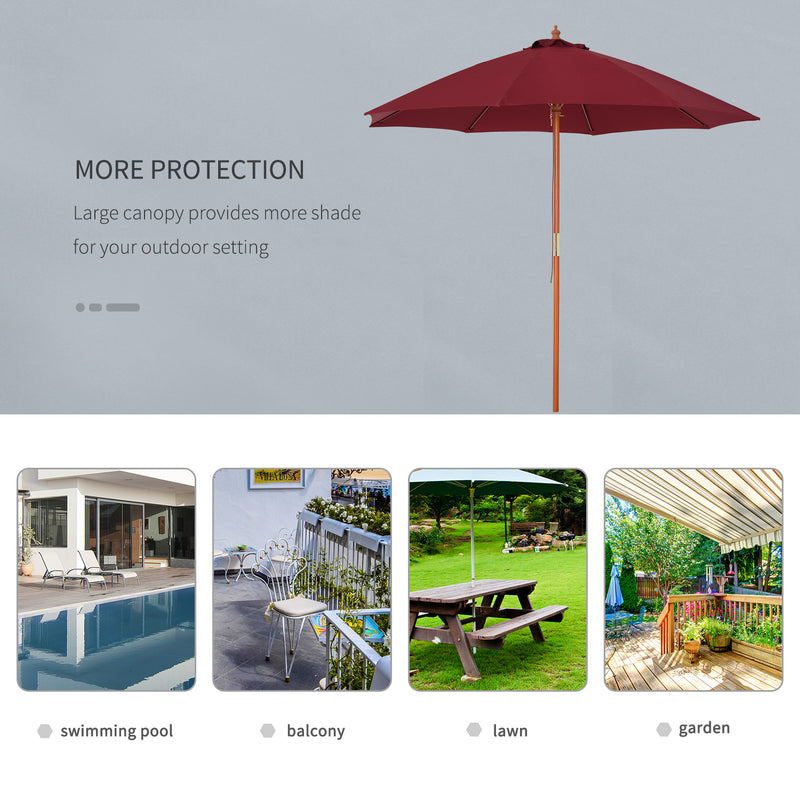 Outsunny 2.5m Wooden Garden Parasol Outdoor Umbrella Canopy w/ Vent Red