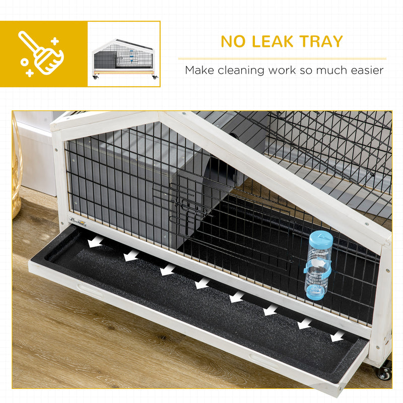 PawHut Rabbit Cage with Water Bottle Wheels Plastic Slide Out Tray