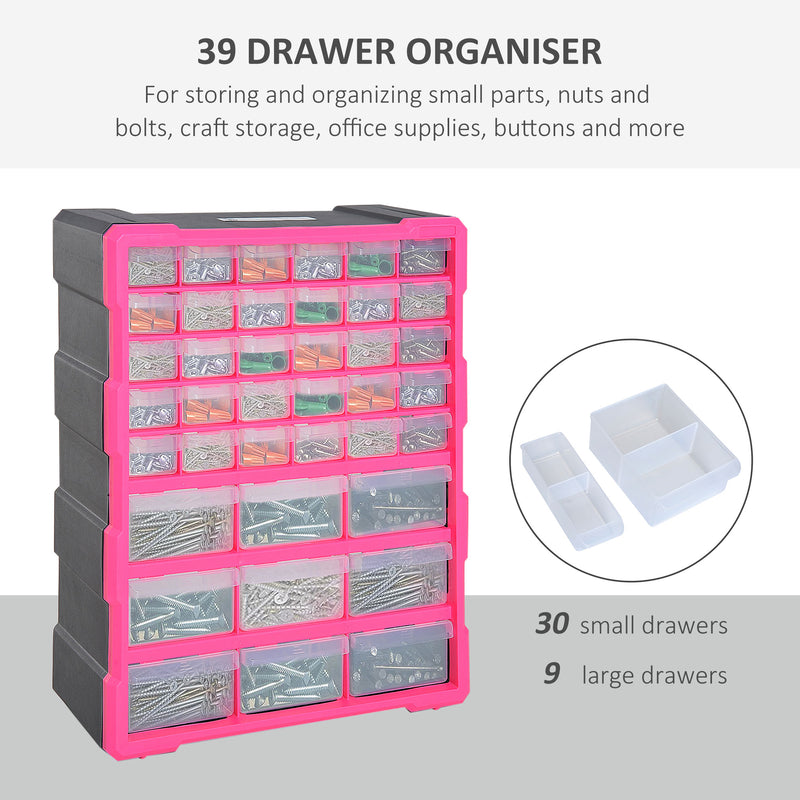 DURHAND 39 Drawers Parts Organiser Wall Mount Tools Storage Cabinet Clear