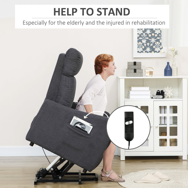HOMCOM Power Lift Chair, Fabric Electric Recliner with Side Pocket, Grey