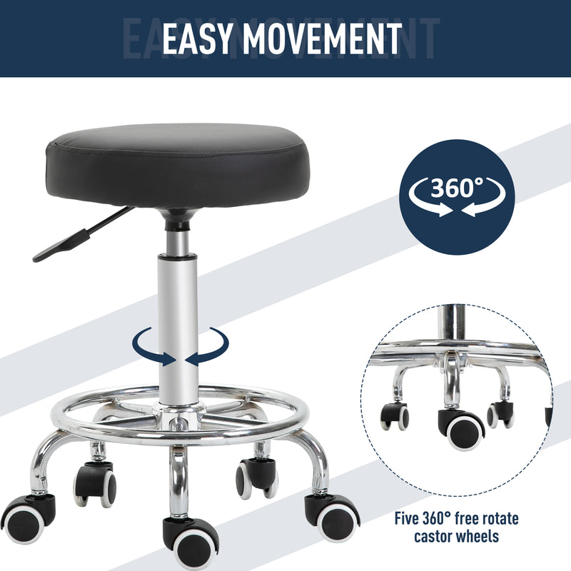 Vinsetto Round PU leather Salon Beautician Stool Adjustable Height w/ Footrest