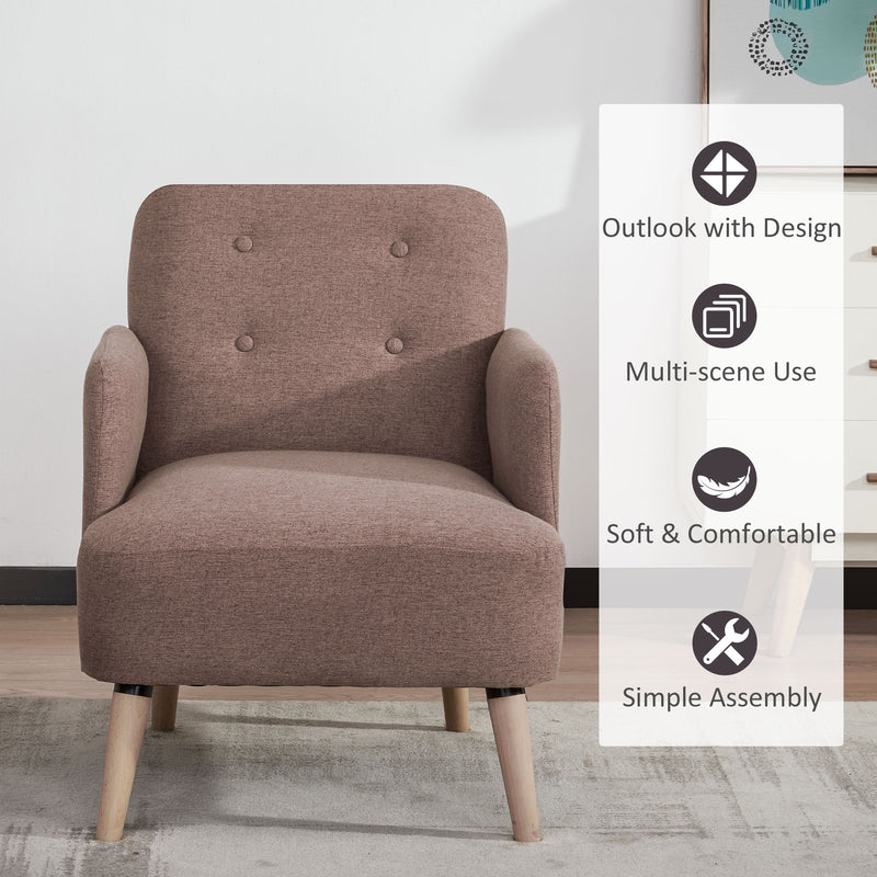 HOMCOM Upholstered Armchair, Nature Wood Frame Padded Living Room Chair, Brown