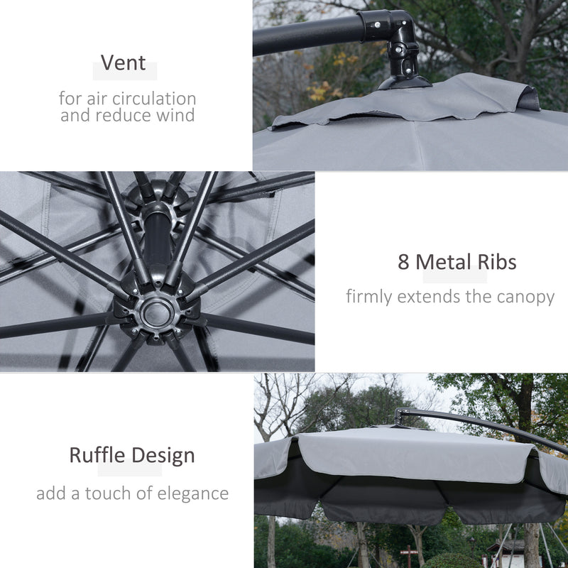 Outsunny 2.7m Garden Cantilever Banana Parasol Sun Shade w/ Crank, Dark Grey