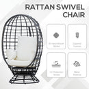 Outsunny Swivel Egg Chair Rattan Outdoor Chair with Cushion for Patio Black