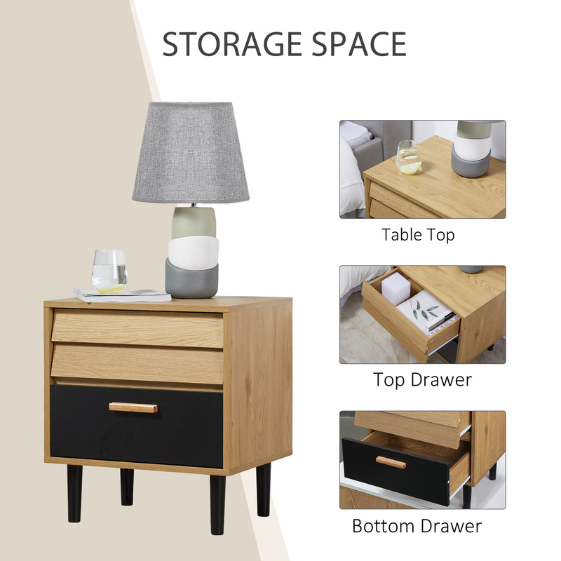 HOMCOM Bedside Table Cabinet Storage Chest w/ 2 Drawers Nordic Style Black
