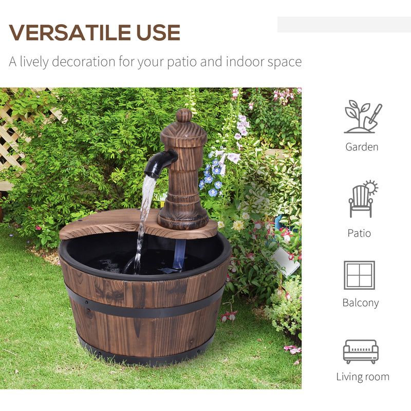 Outsunny Garden Barrel Water Fountain Patio Wood Electric Water Feature w/ Pump