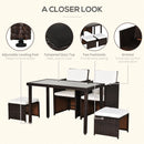 Outsunny 5 Pieces Rattan Garden Furniture Sofa Set w/ Table Chair Footrest Brown