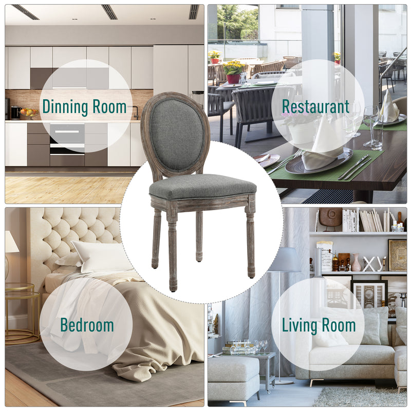 HOMCOM Set of 2 Elegant French-Style Dining Chairs w/ Wood Frame Foam Seat Grey