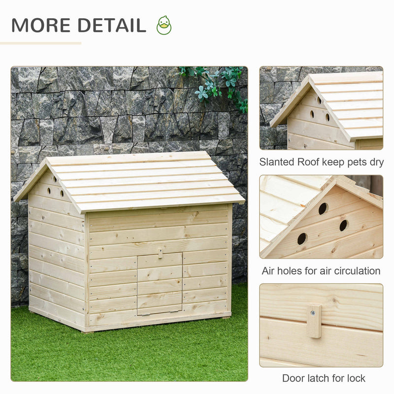 PawHut Wooden Duck House w/ Openable Roof, Raised Base, Air Holes - Natural