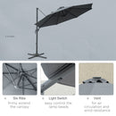 Outsunny 3(m) Cantilever Parasol Patio Umbrella w/ Crank Solar Lights Dark Grey
