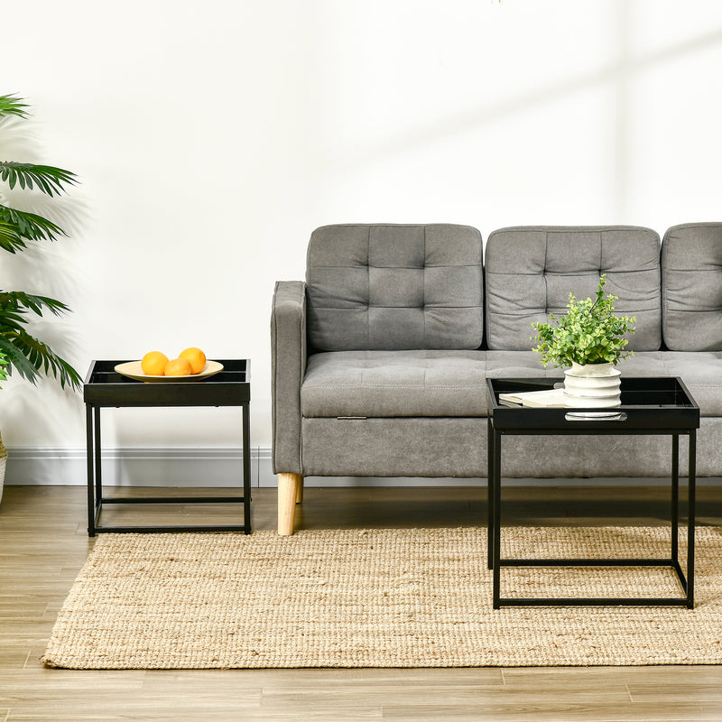 HOMCOM Coffee Table Set of 2 High Gloss Nest of Tables with Steel Frame, Black