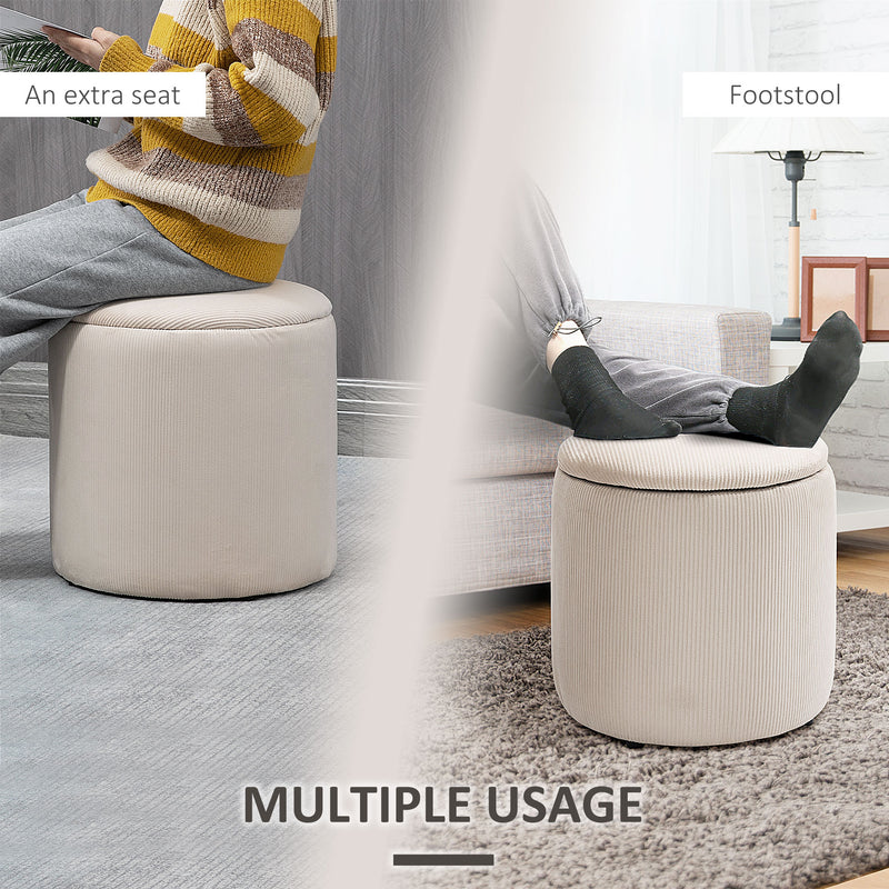 HOMCOM Modern Fabric Storage Ottoman with Removable Lid, Set of 2, White