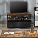 HOMCOM TV Cabinet, TV Console Unit with 2 Foldable Linen Drawers Rustic Brown
