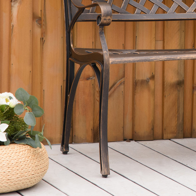 Outsunny Cast Aluminium Garden Bench 2 Seater Antique Park Loveseat, Bronze