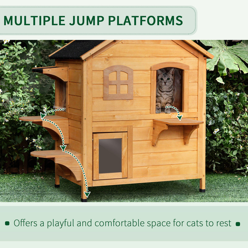 PawHut Wooden Cat House Cat Cave Pet Shelter Condos Outdoor Natural Wo