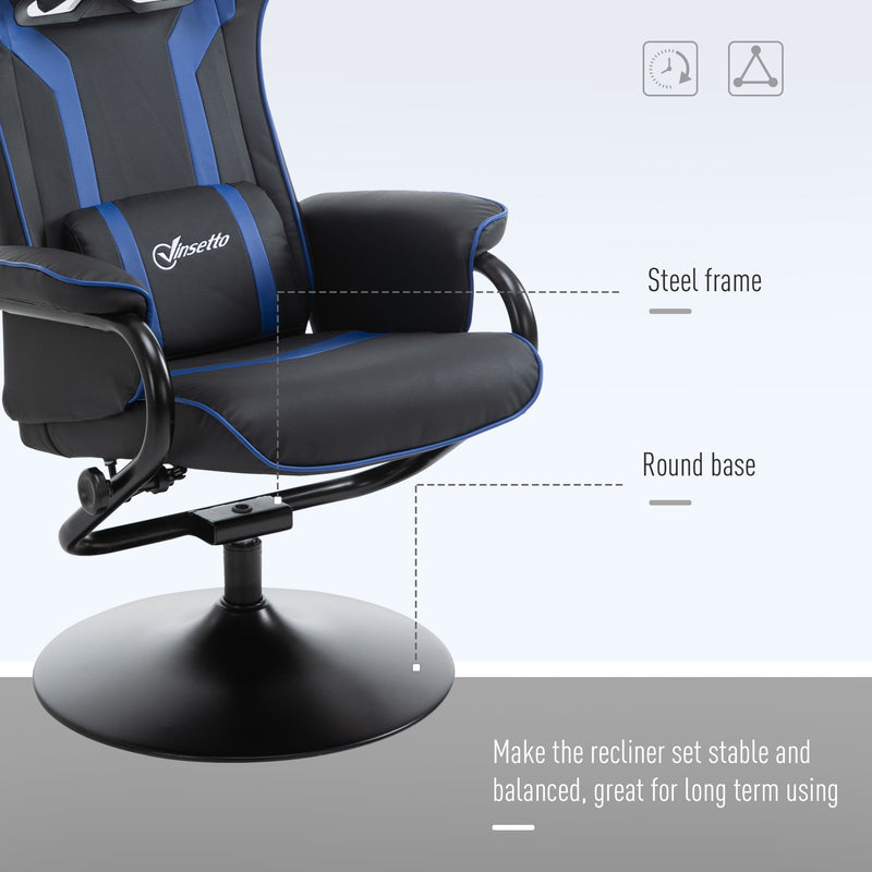 Vinsetto Video Game Chair and Footrest Set with Lumbar Support Headrest Grey