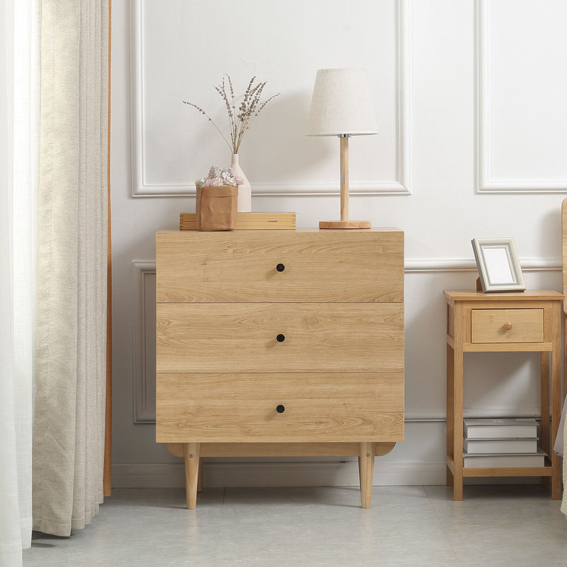 HOMCOM Chest of Drawers, 3 Drawer Unit Storage Cabinet for Bedroom, Natural