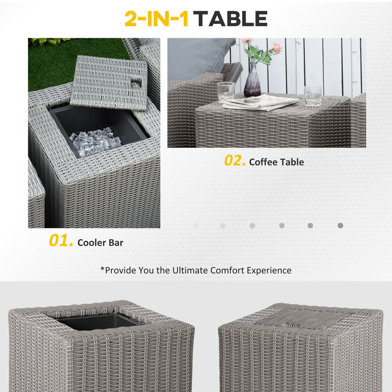 Outsunny 5 PCs Outdoor Rattan Lounge Sofa Footstool Cooler Bar Coffee Table Set