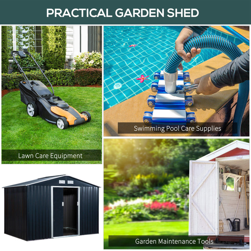 Outsunny 9 X 6FT Outdoor Storage Garden Shed Sliding Door Galvanised Dark Grey