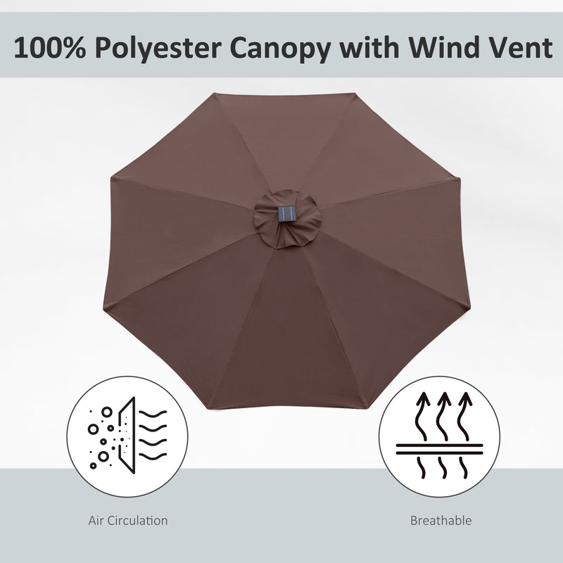 Outsunny 2.7m Garden Parasol Summer Shelter w/ LED Solar Light Crank Tilt Coffee